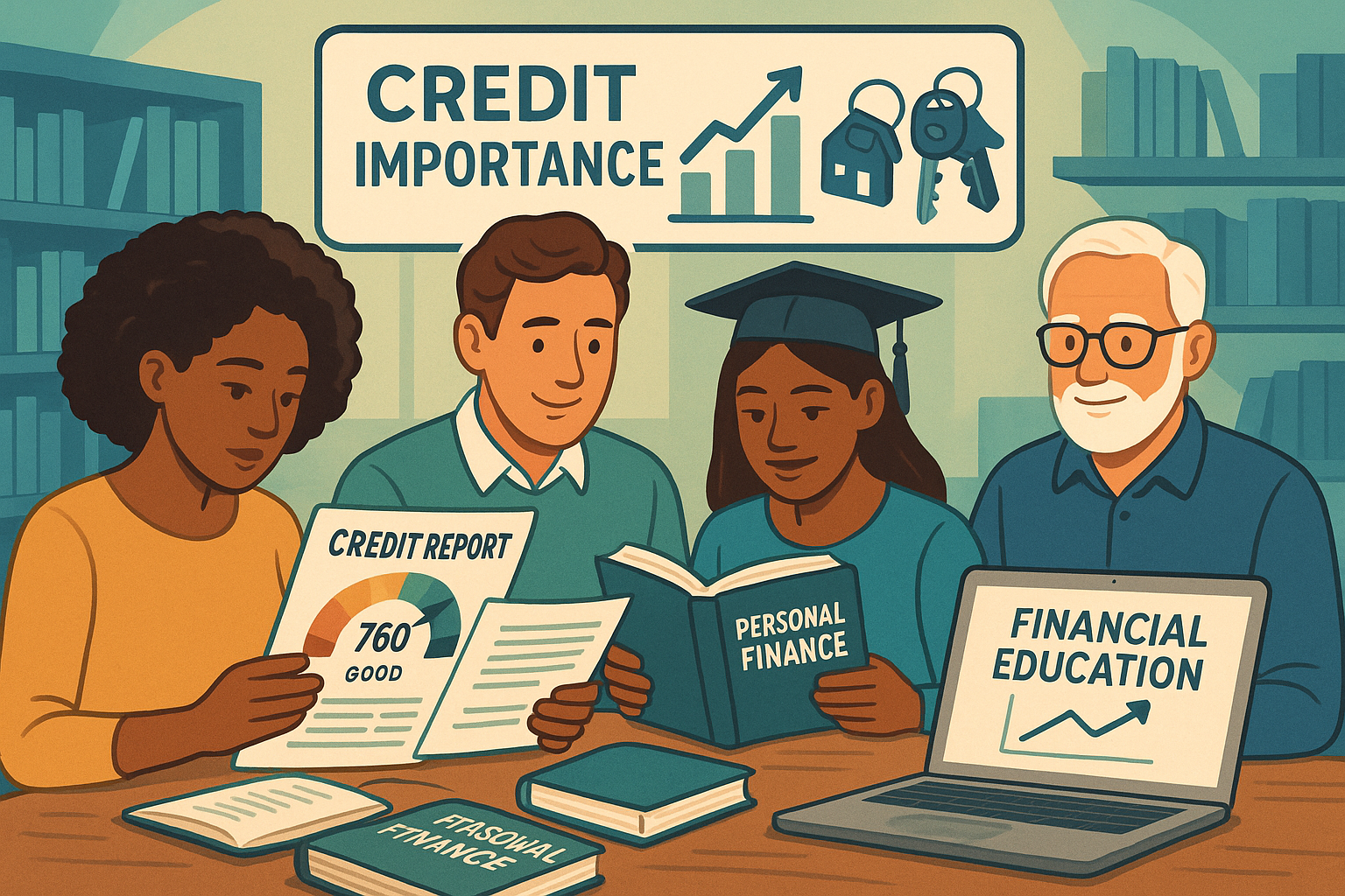 Group learning about credit importance and financial education in the from bad credit to excellent credit journey