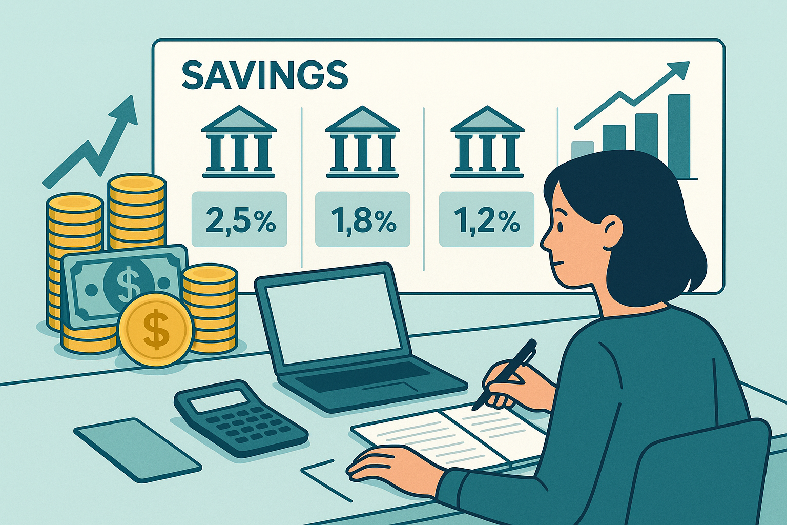Person analyzing savings data on laptop illustrating high-yield savings account interest rates and growth