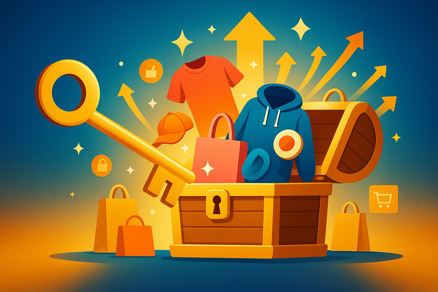 Treasure chest with clothing and shopping bags symbolizing ways to do better every day with sustainable growth
