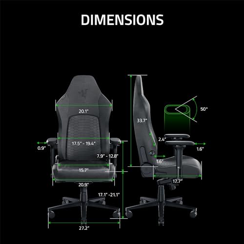 Razer Iskur V2 Gaming Chair: Adaptive Lumbar Support - Adjustable Lumbar Curve - High Density Foam Cushions - Reactive Seat Tilt &152-degree Recline - 4D Armrests - Fabric - Dark Grey
