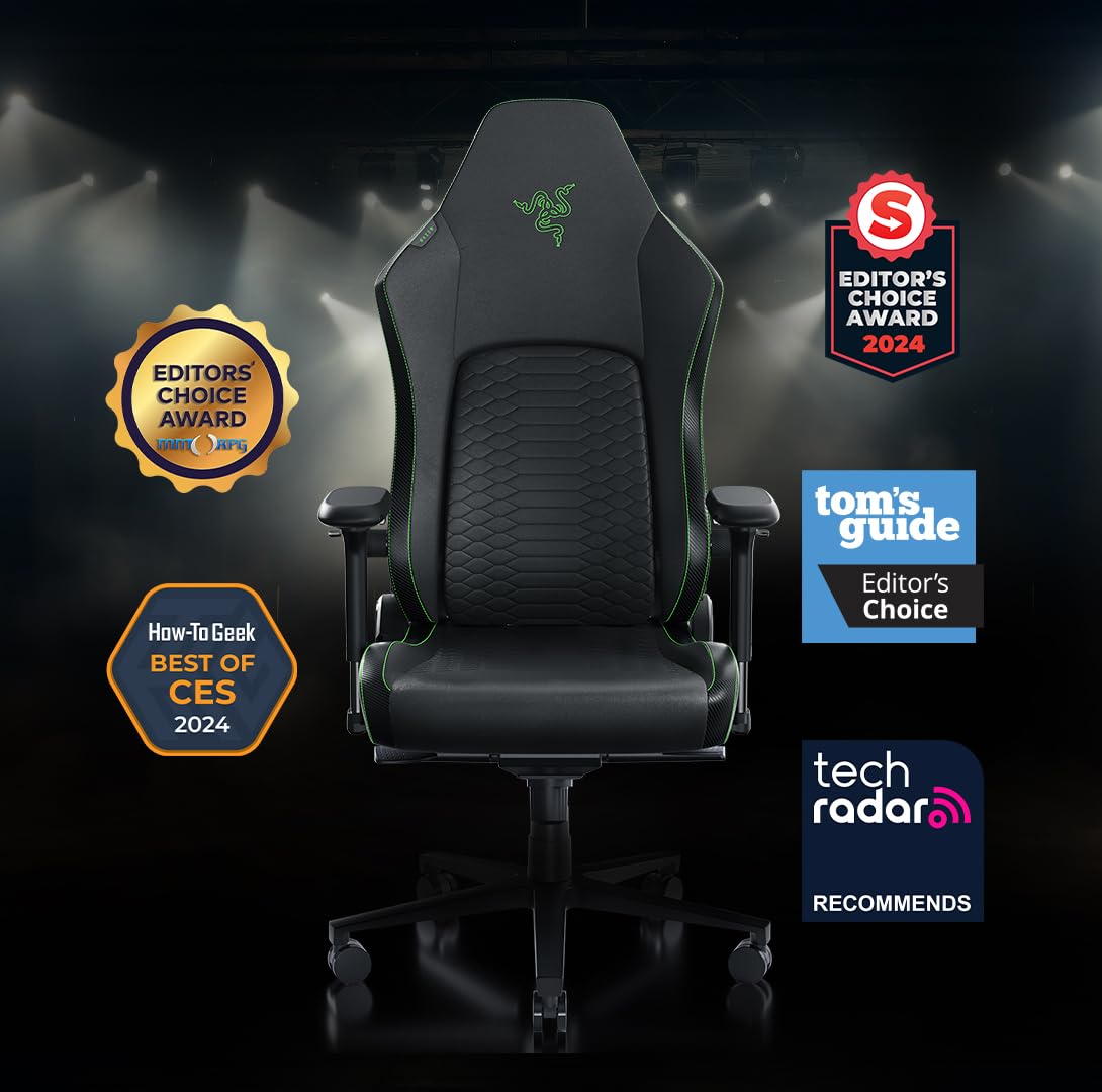 Razer Iskur V2 Gaming Chair: Adaptive Lumbar Support - Adjustable Lumbar Curve - High Density Foam Cushions - Reactive Seat Tilt &152-degree Recline - 4D Armrests - Fabric - Dark Grey