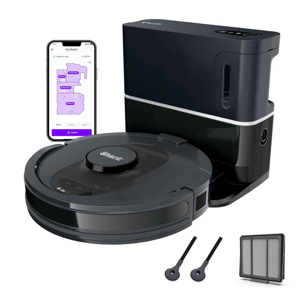 Shark AV2501S AI Ultra robot vacuum with self-emptying base dark grey and silver