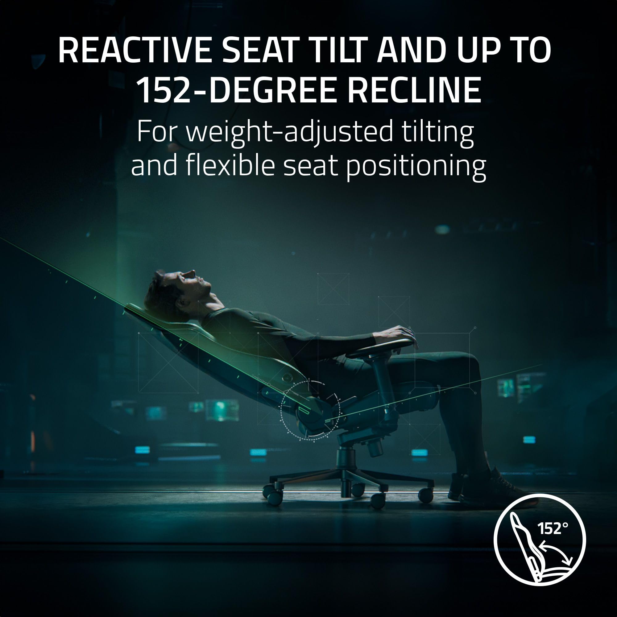 Razer Iskur V2 Gaming Chair: Adaptive Lumbar Support - Adjustable Lumbar Curve - High Density Foam Cushions - Reactive Seat Tilt &152-degree Recline - 4D Armrests - Fabric - Dark Grey