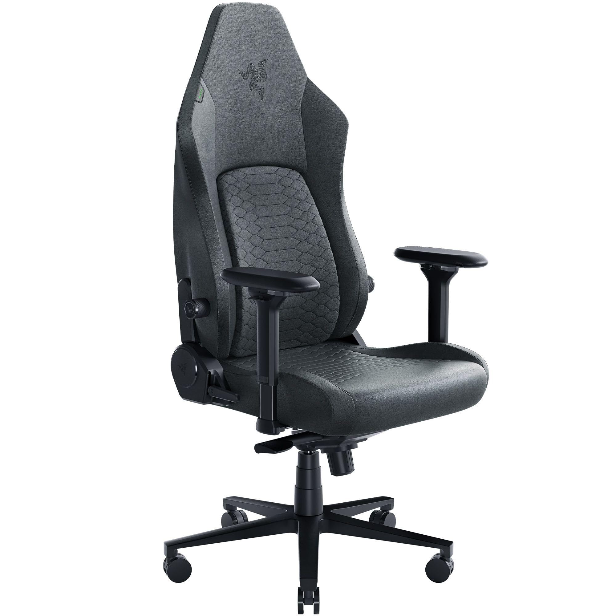 Razer Iskur V2 Gaming Chair: Adaptive Lumbar Support - Adjustable Lumbar Curve - High Density Foam Cushions - Reactive Seat Tilt &152-degree Recline - 4D Armrests - Fabric - Dark Grey