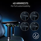 Razer Iskur V2 Gaming Chair: Adaptive Lumbar Support - Adjustable Lumbar Curve - High Density Foam Cushions - Reactive Seat Tilt &152-degree Recline - 4D Armrests - Fabric - Dark Grey