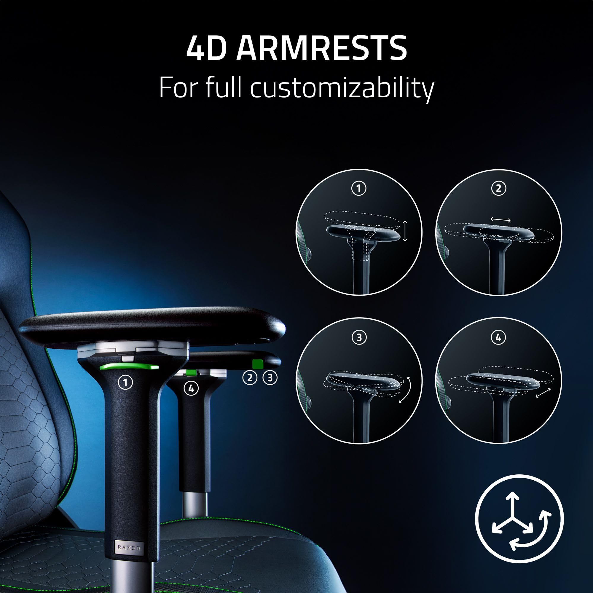 Razer Iskur V2 Gaming Chair: Adaptive Lumbar Support - Adjustable Lumbar Curve - High Density Foam Cushions - Reactive Seat Tilt &152-degree Recline - 4D Armrests - Fabric - Dark Grey