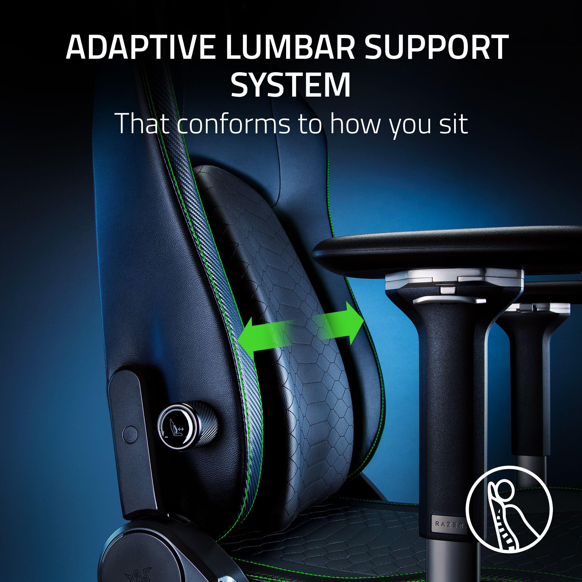 Razer Iskur V2 Gaming Chair: Adaptive Lumbar Support - Adjustable Lumbar Curve - High Density Foam Cushions - Reactive Seat Tilt &152-degree Recline - 4D Armrests - Fabric - Dark Grey