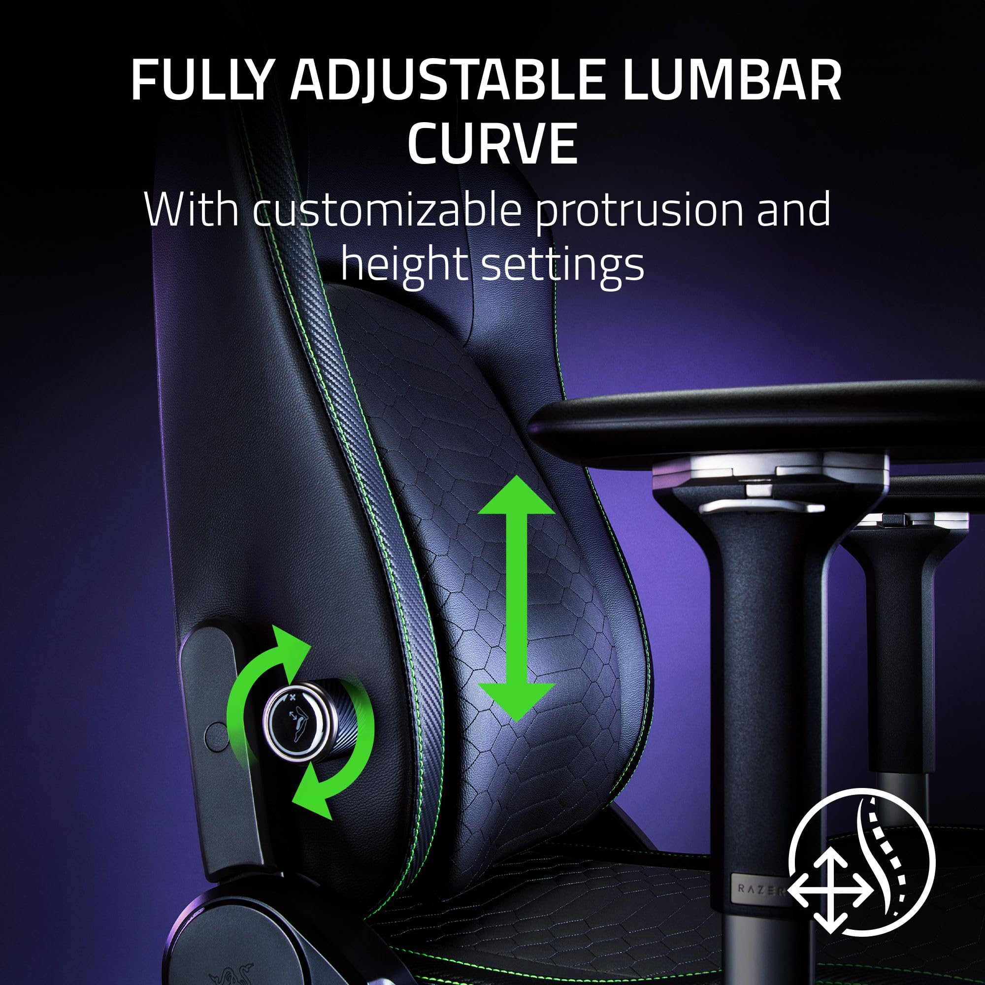 Razer Iskur V2 Gaming Chair: Adaptive Lumbar Support - Adjustable Lumbar Curve - High Density Foam Cushions - Reactive Seat Tilt &152-degree Recline - 4D Armrests - Fabric - Dark Grey