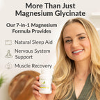 Woman holding BIOptimizers Magnesium Breakthrough supplement bottle highlighting natural sleep aid and muscle recovery benefits