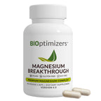 BIOptimizers Magnesium Breakthrough supplement bottle with two veggie capsules on white background