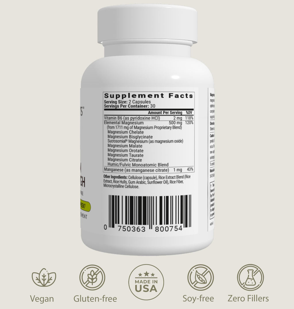 BIOptimizers Magnesium Breakthrough supplement bottle showing supplement facts and dietary icons