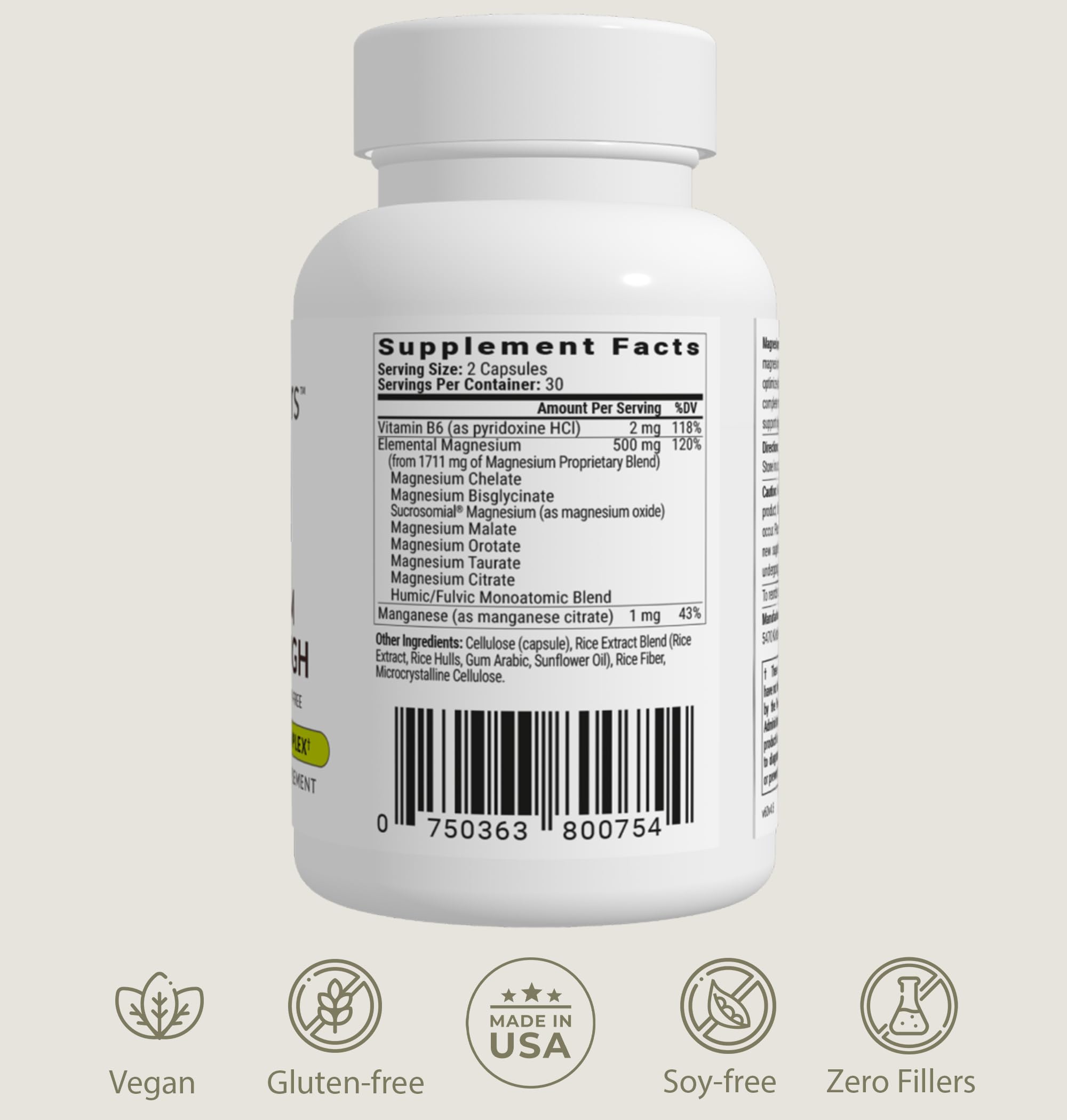 BIOptimizers Magnesium Breakthrough supplement bottle showing supplement facts and dietary icons