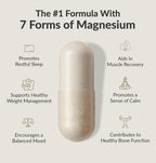 Magnesium Breakthrough supplement capsule with seven forms of magnesium promoting sleep muscle recovery and calm