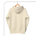 Back view of do better hoodie cream city in cream color hanging on wooden hanger