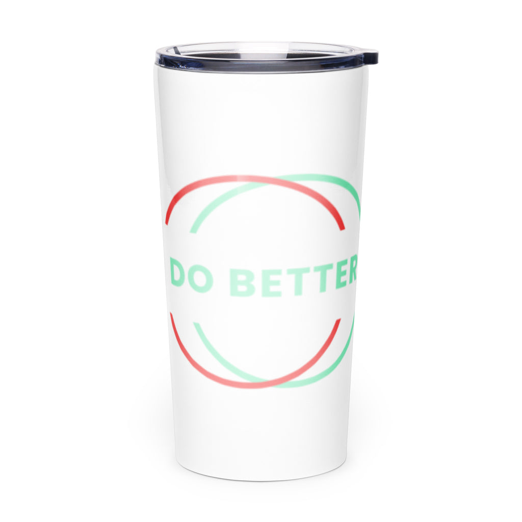 White do better tumbler by Scaling Better with red and green curved line design and clear lid