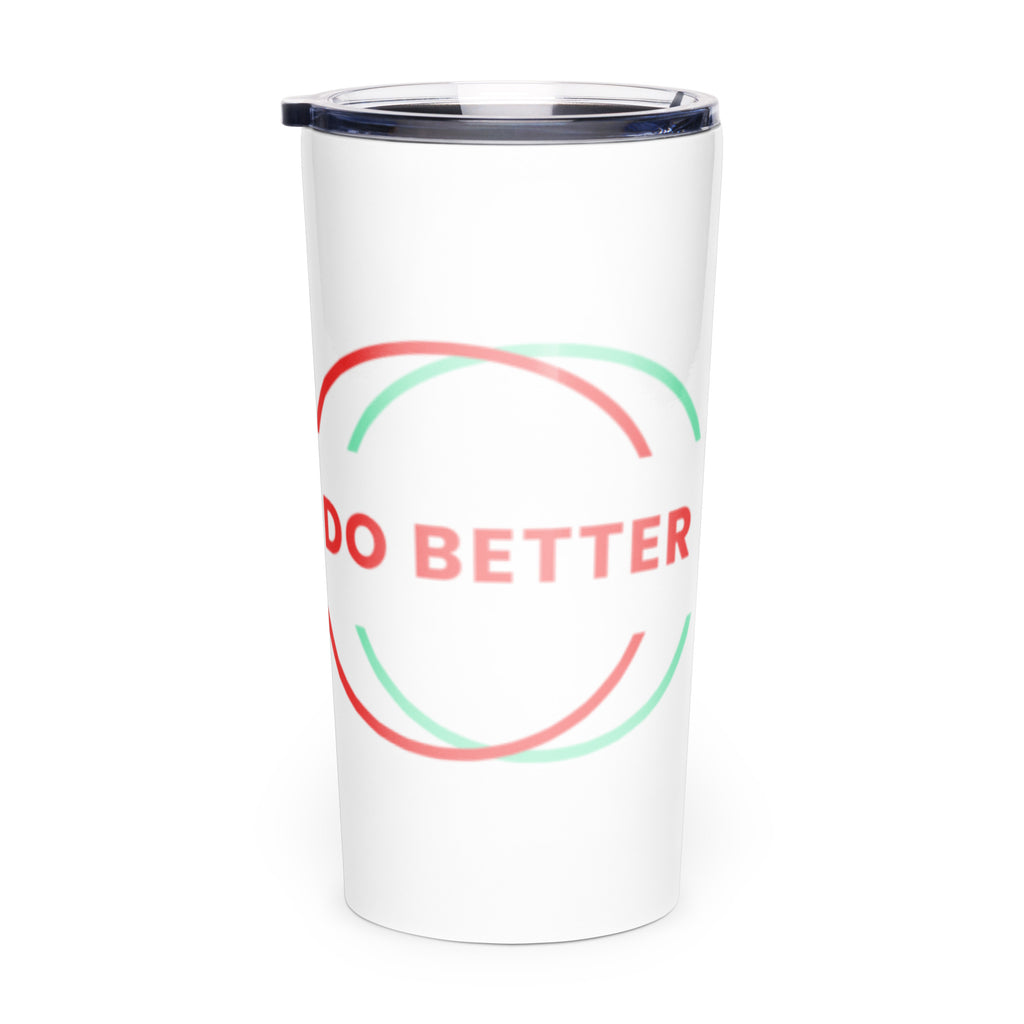 White do better tumbler with red and green overlapping circle design and clear lid
