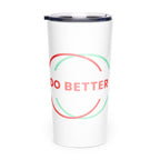 White do better tumbler with red and green overlapping circle design and clear lid