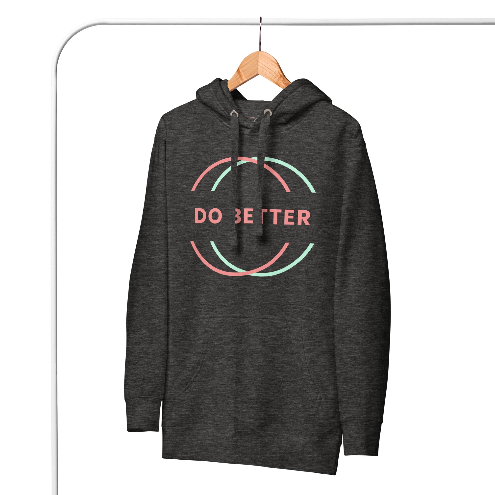 Scaling Better Do Better Hoodie in dark gray with pink and teal circular design on front