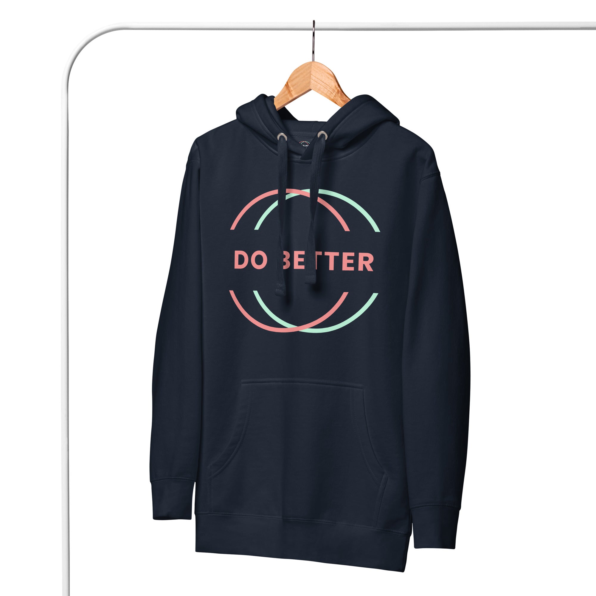 Scaling Better Do Better Hoodie in black with pastel graphic design and front kangaroo pocket