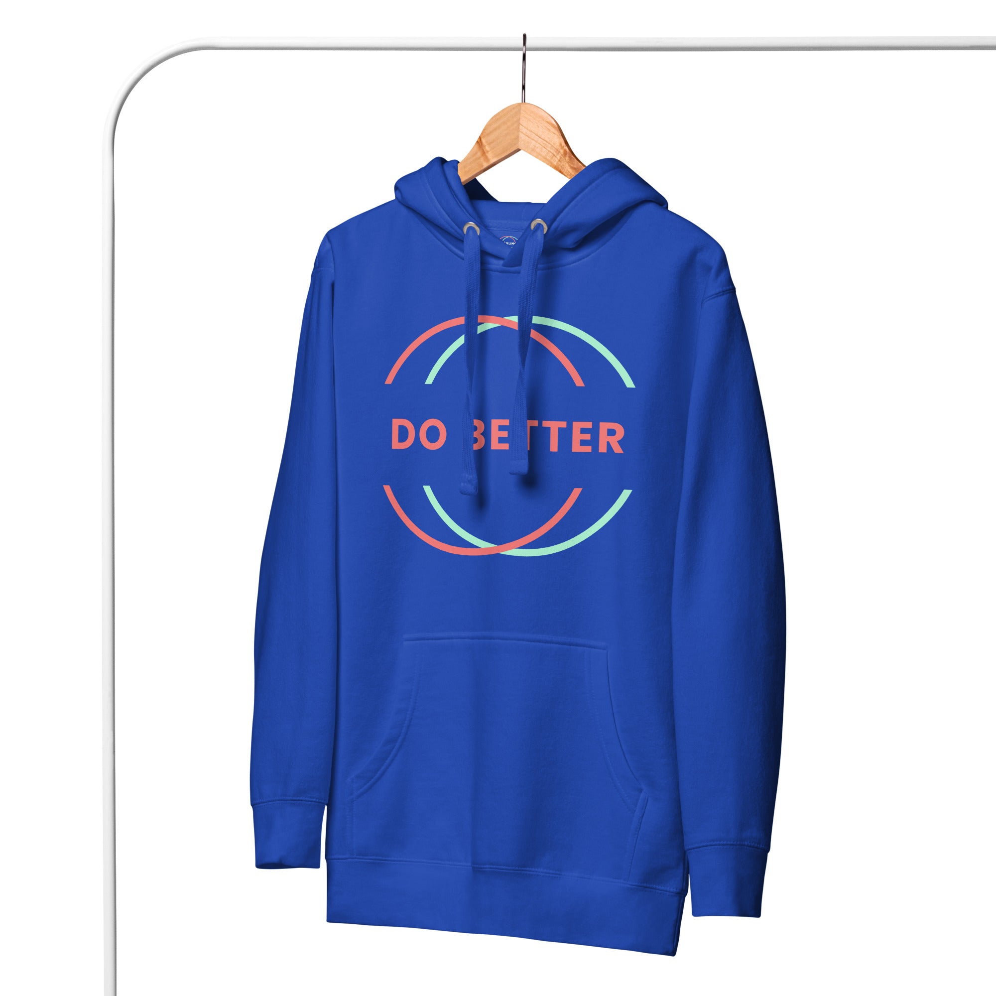 Blue Do Better Hoodie by Scaling Better with front pocket and colorful circular design