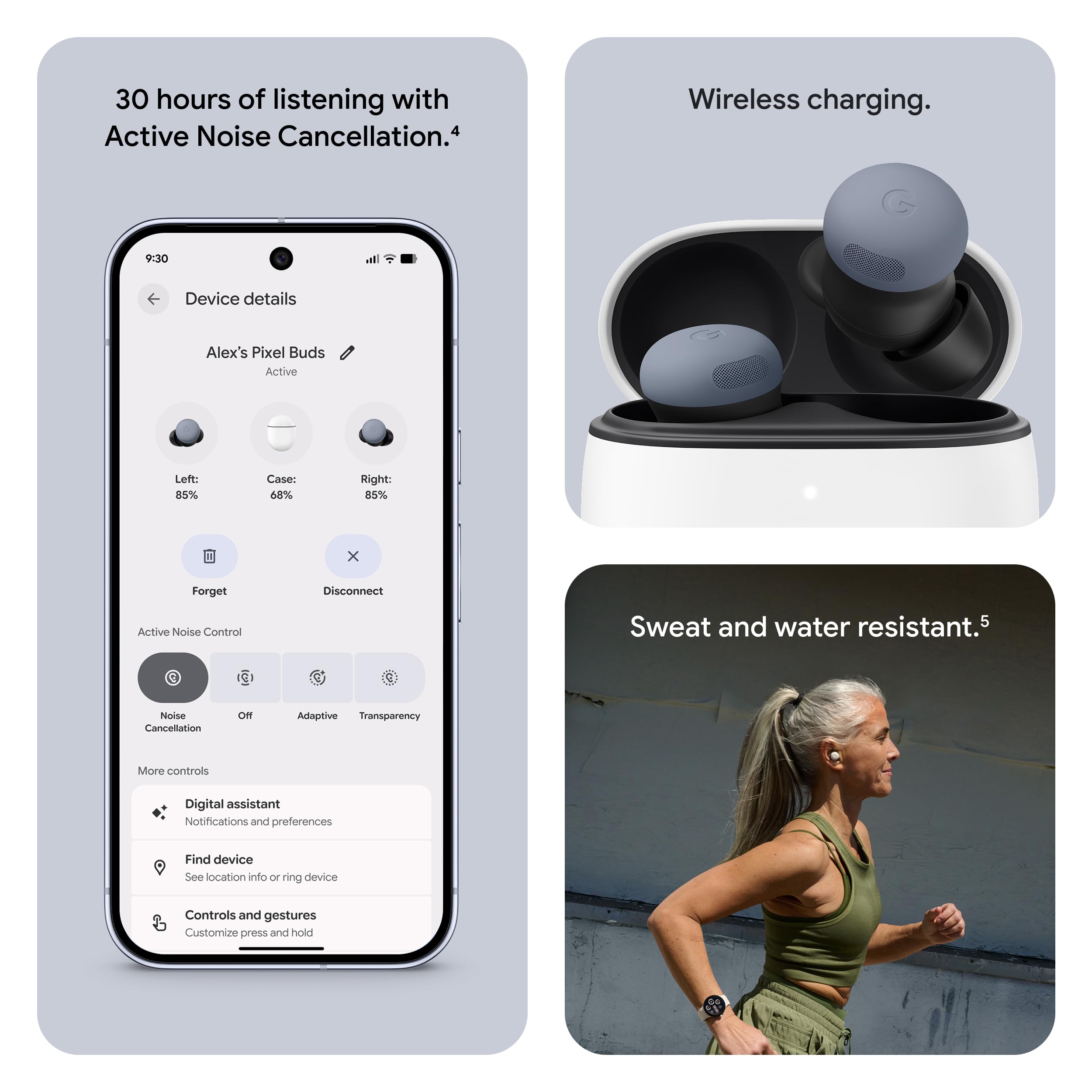Google Pixel Buds Pro 2 wireless earbuds with 30 hours active noise cancellation wireless charging sweat and water resistant
