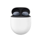 White charging case open showing blue gray earbuds inside Google Pixel Buds Pro 2 wireless earbuds.