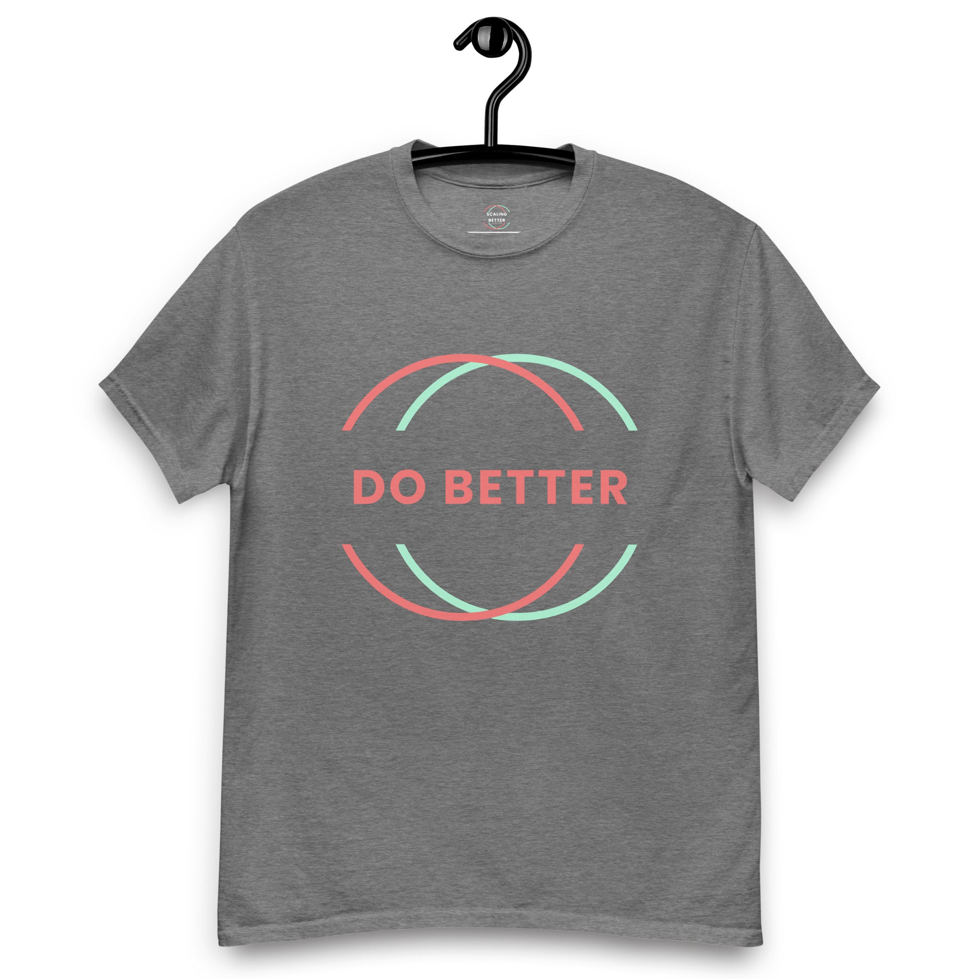 Gray do better motivational tee with red and green curved lines graphic on front
