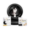 Whisker Litter-Robot 4 supply bundle with black automatic litter box cat inside filters liners cleaner and OdorTrap